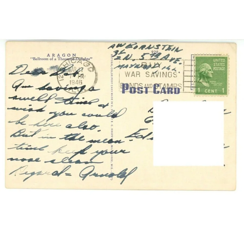 Vintage Postcard Chicago Illinois Aragorn Ballroom Broadway Posted Stamped‎